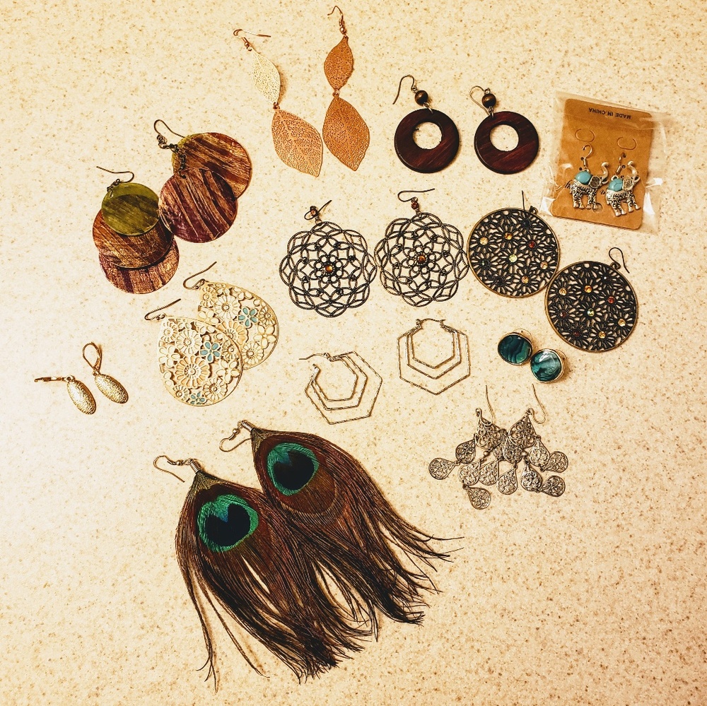 Lot of 12 pairs of boho gypsy festival earrings